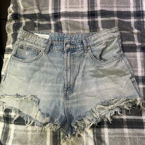 Zara high waisted ripped denim shorts